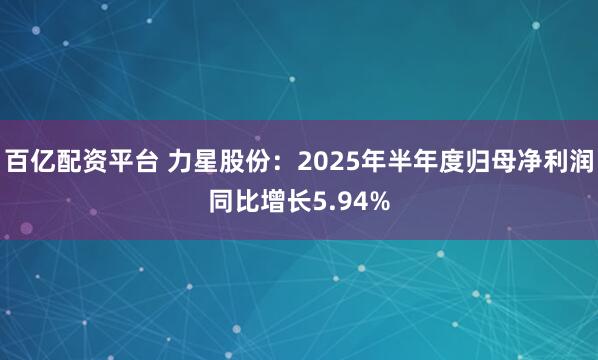 百亿配资平台 力星股份：2025年半年度归母净利润同比增长5.94%